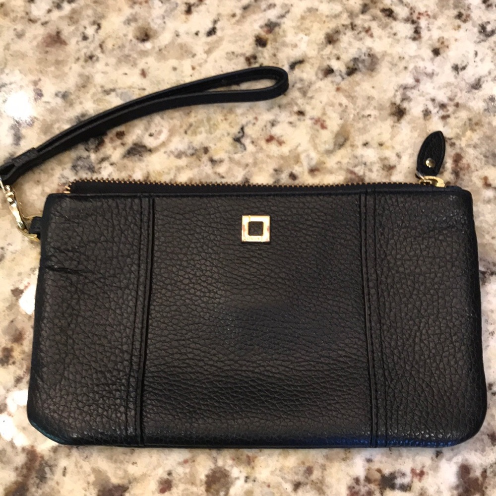 Lodis black leather wristlet wallet